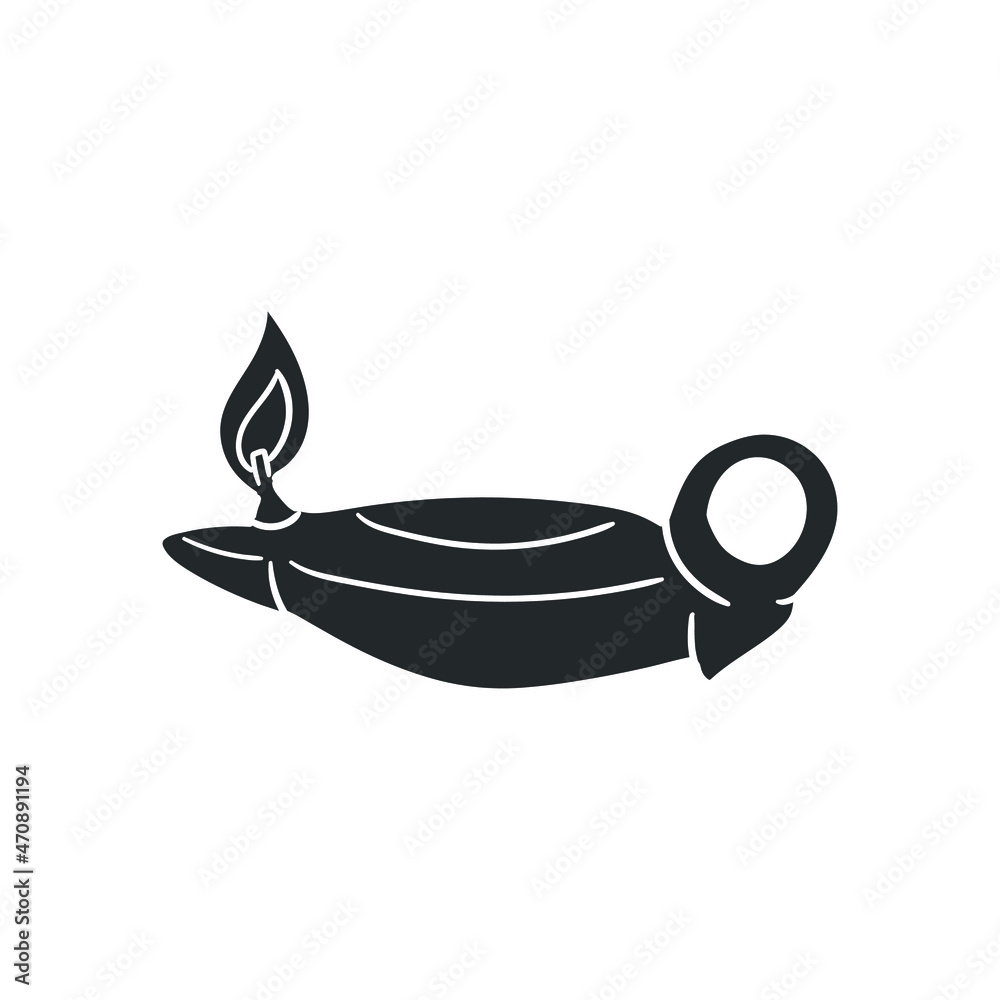 Oil Lamp Icon Silhouette Illustration. Indian Vector Graphic Pictogram