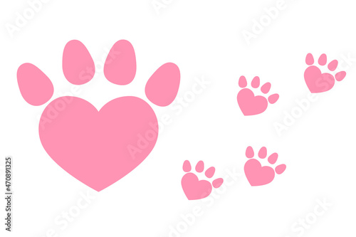 A pink cute dog paw made in a shape of heart. Good for any project.