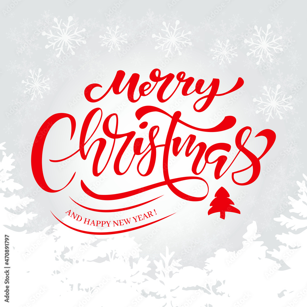 Merry Christmas hand drawn lettering. Vector illustration.