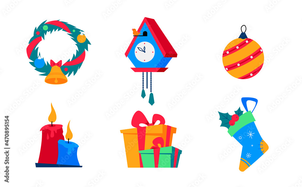 Fototapeta premium Christmas decorations - flat design style colored style icons set
