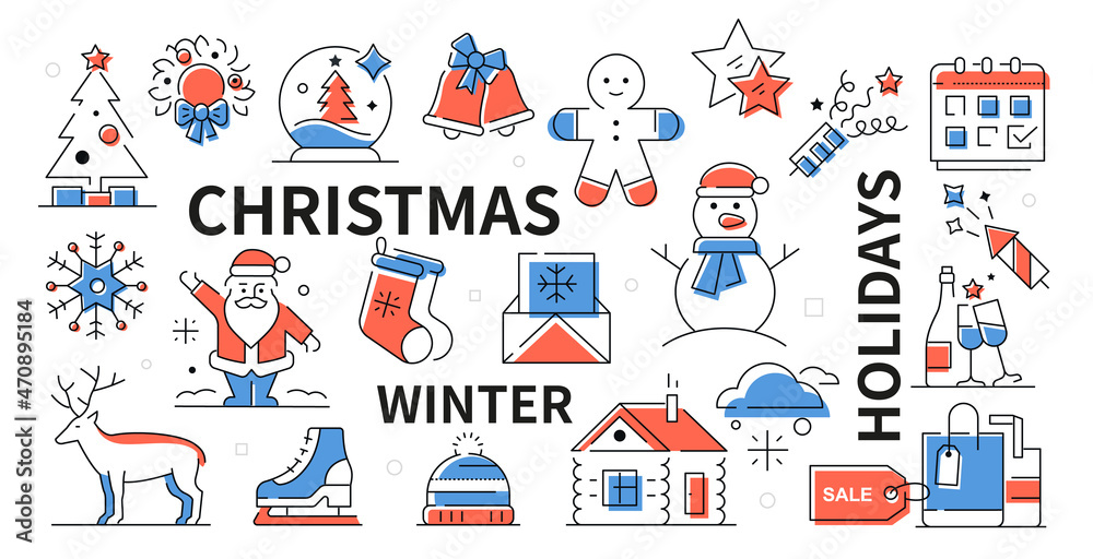 Winter holidays - modern line design style poster