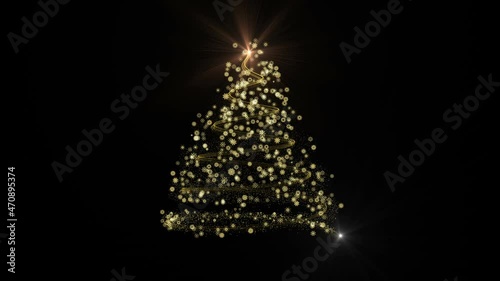 Christmas tree appearing animation with lights and flares.Christmas Tree Growing.Make your Christmas Card and New Year Eve perfect adding appearing Christmas Tree.Black background for alpha channel photo