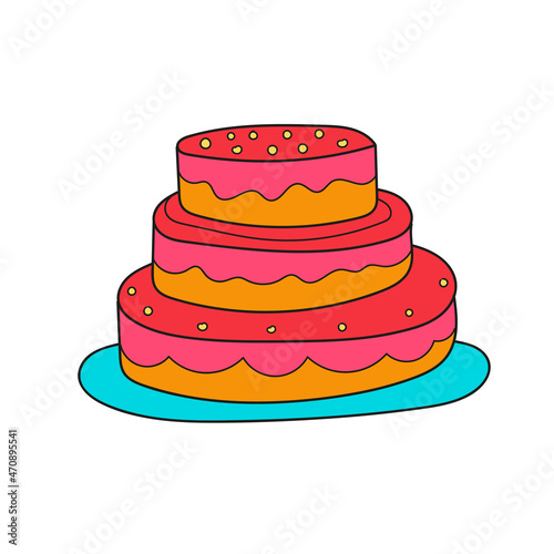 Simple cartoon icon. Sweet cake on plate. Vector hand drawn illustration on white © brillianata