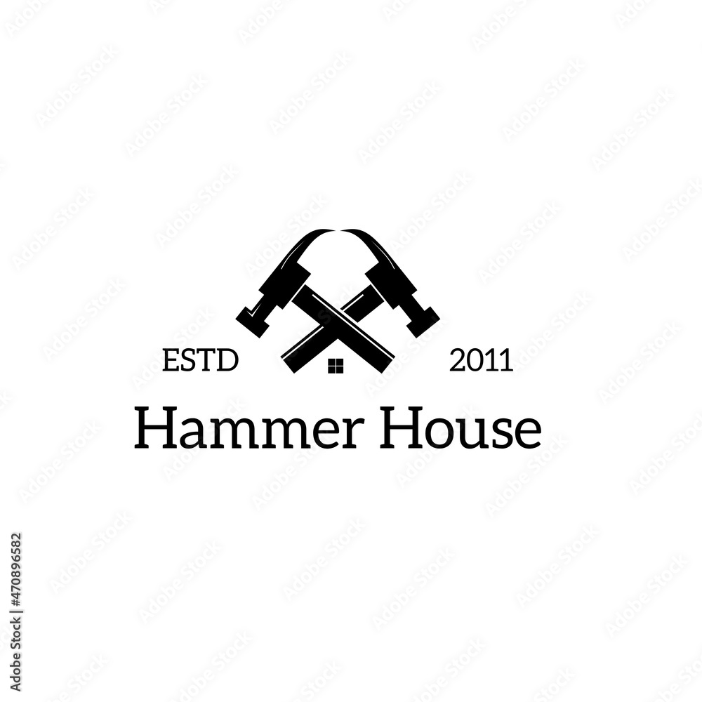 hammer and house logo design vector template silhouette,