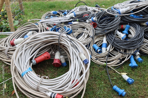 stack of wires and industrial type sockets sockets photo