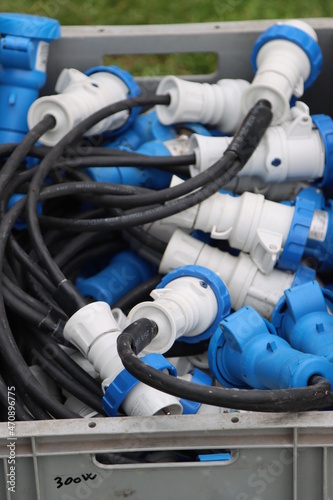 stack of wires and industrial type sockets sockets © frrlbt