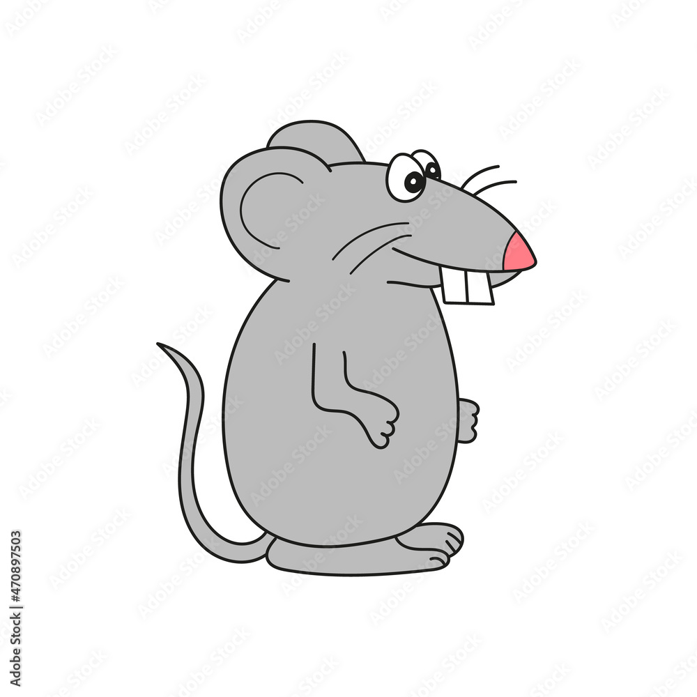 Obraz premium Simple cartoon icon. Vector illustration of a cute rat, mouse on white