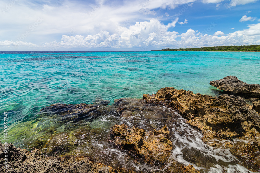 Beautiful shades of the Caribbean sea at noon