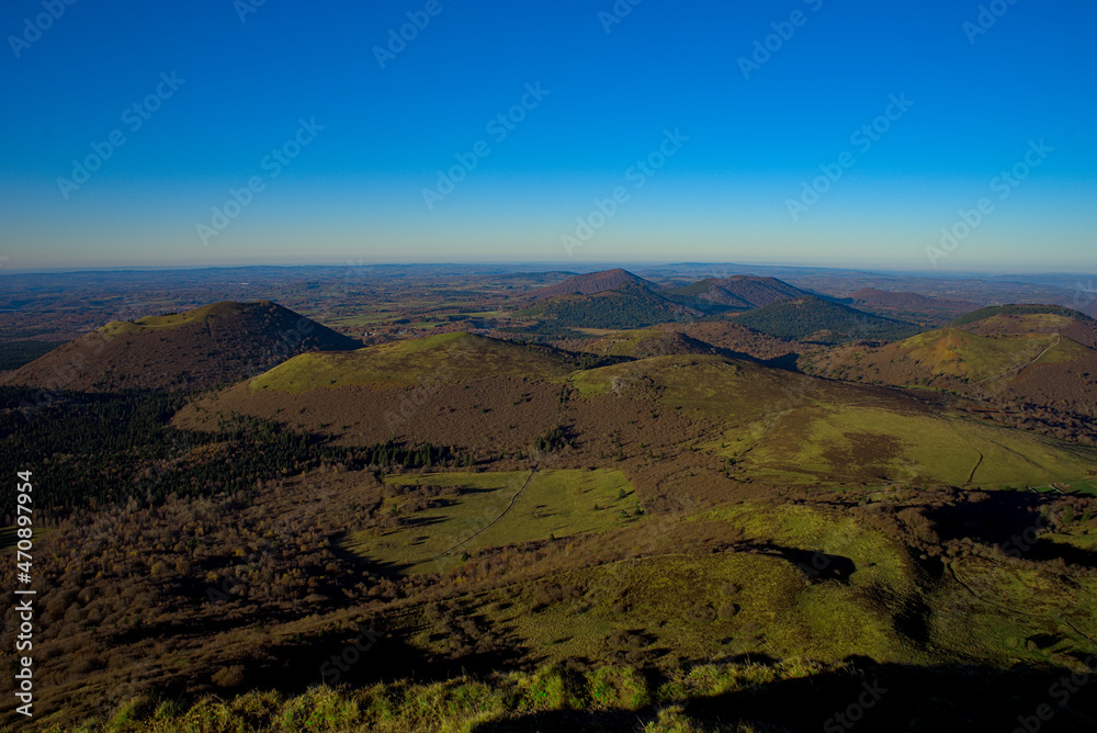 view of the Chaine des Volcans d'Auvergne in Puy-de-Dome in autumn