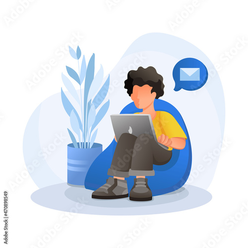 Stay and work from home concept. Working from home on sofa. Business smart working online connect anywhere concept