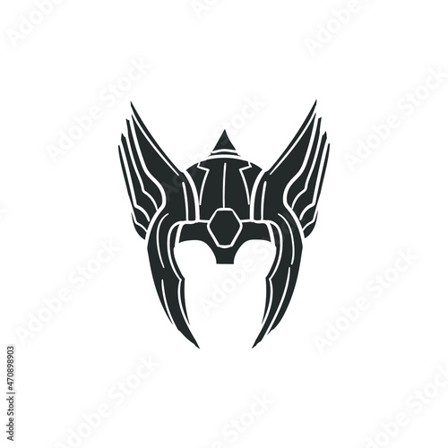 Valkyrie Helmet Icon Silhouette Illustration. Viking Mythology Vector Graphic Pictogram Symbol Clip Art. Doodle Sketch Black Sign.