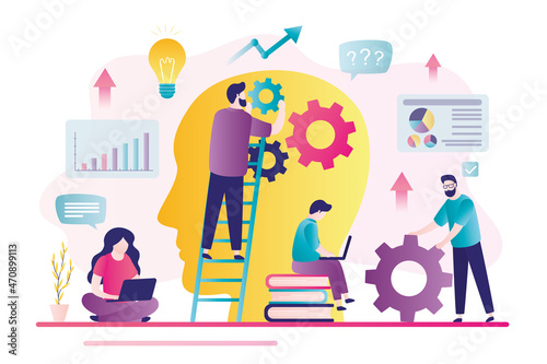 Different business people improving skills. Concept of self-development, upskilling and personal growth