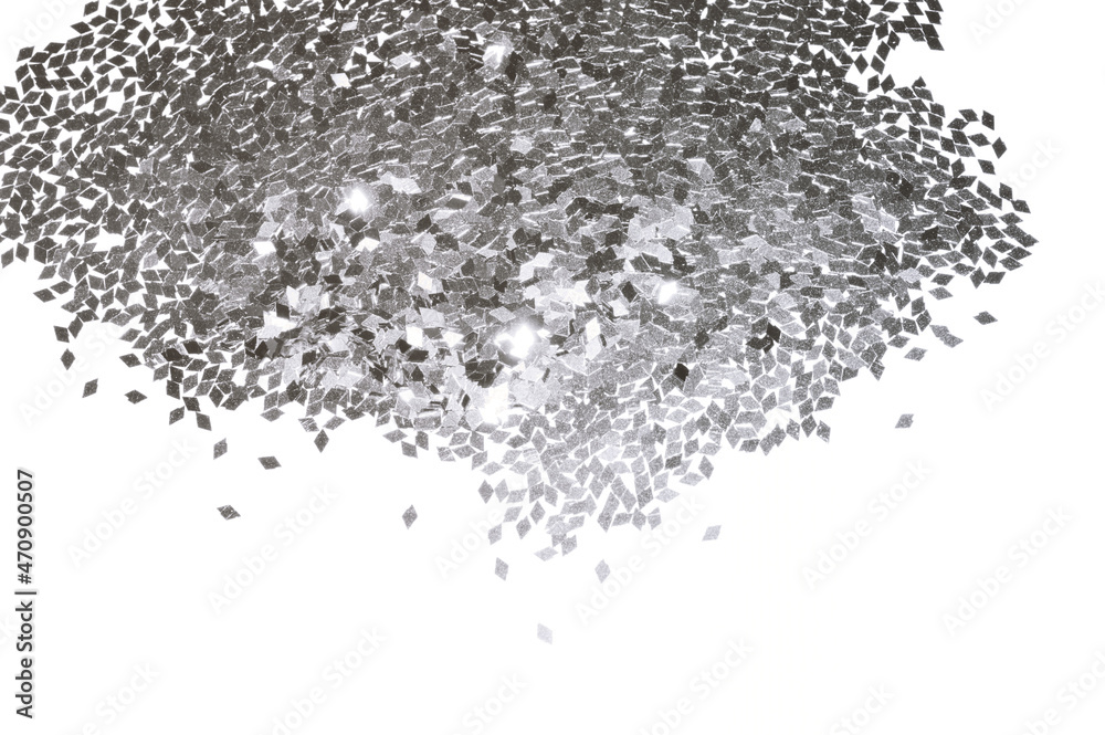 Silver glitter sparkle on white background with place for your text