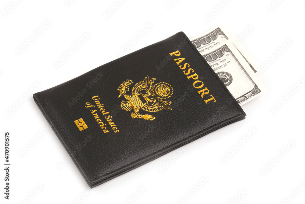 us passport cover with money isolated on white background us passport cover with money isolated on white background