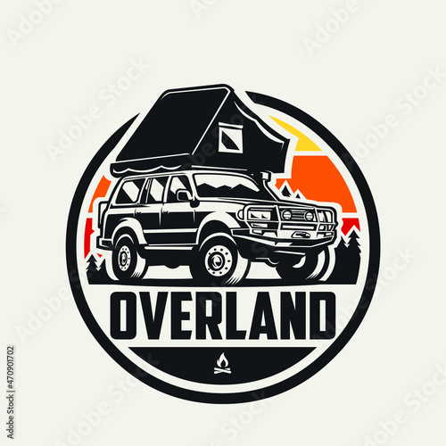 Overland suv 4x4 camper truck emblem ready made logo vector isolated photo