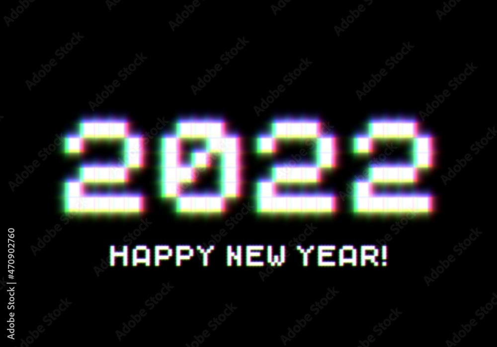 2022 New Year sign with glitched glowing pixels. Winter holiday and year change symbol. 2022 New Year sign with glitched glowing pixels. Winter holiday and year change symbol.
