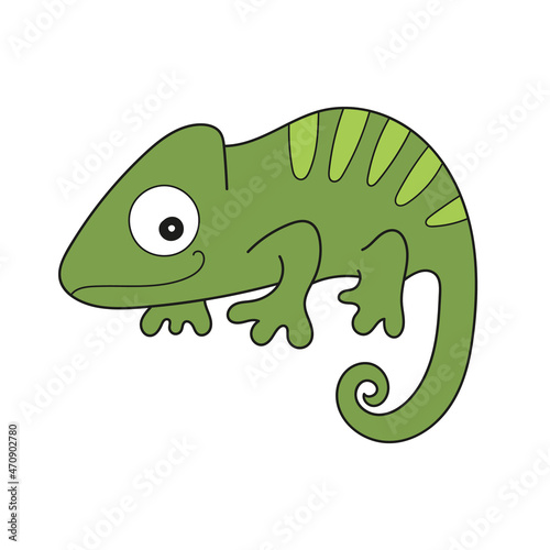 Simple cartoon icon. Cute exotic cartoon animal chameleon on white background. Vector illustration for printing