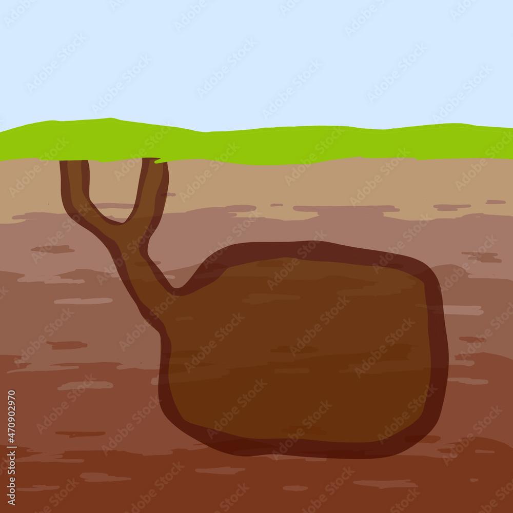 Underground Mouse Animal hole and burrow. Scheme of hiding insects and rodents, mice in ...