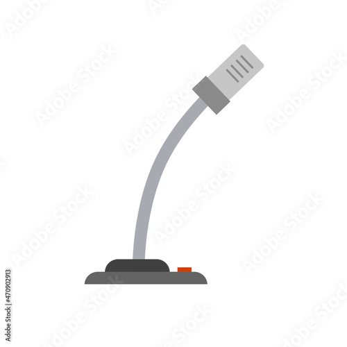 Microphone on stand. Speaker speech. Sound equipment. Flat cartoon illustration