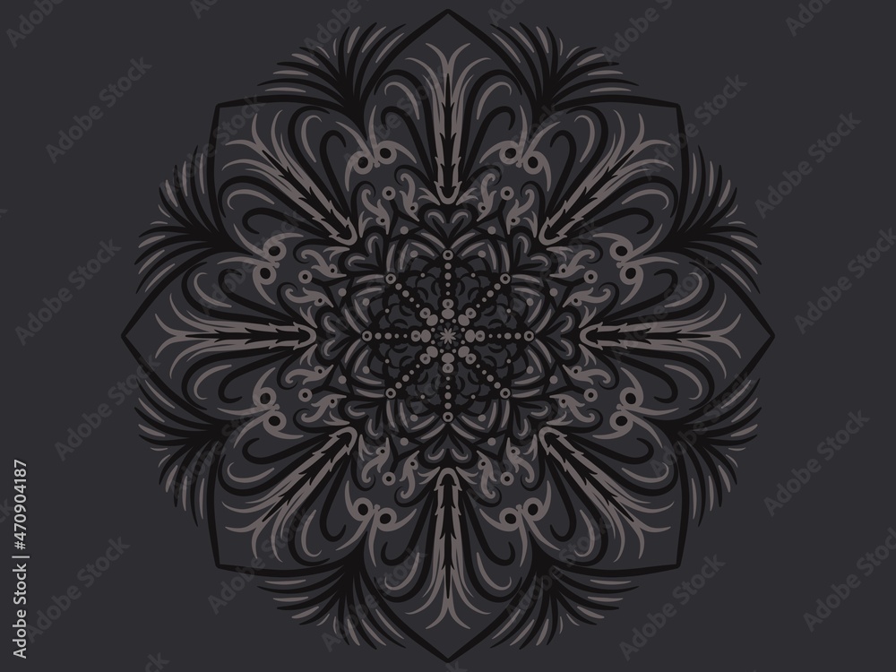 Floral mandala relaxation patterns unique design with black background,Hand drawn pattern,concept meditation and relax. Circle pattern petal flower of mandala with multi color. Digital art illustratio