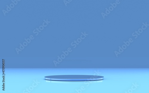 3d render podium background with blue metallic empty shiny for product advertising and mockup display