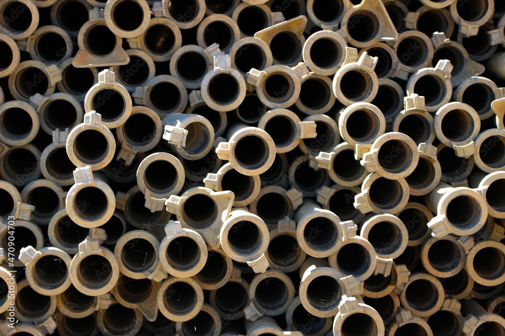 Close up of scaffolding poles looking end on Close up of scaffolding poles looking end on