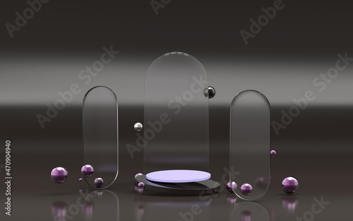 3d platform studio stage modern glass morphism sense purple and grey color for product or cosmetic advertising