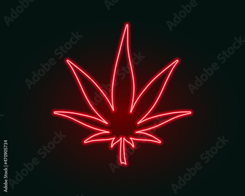 Cannabis neon sign Marijuana medical Night bright signboard Glowing Red Light logo Vector Illustration. Dark background