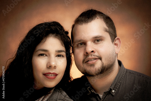 Young couple studio portrait in a vintage style colorization photo