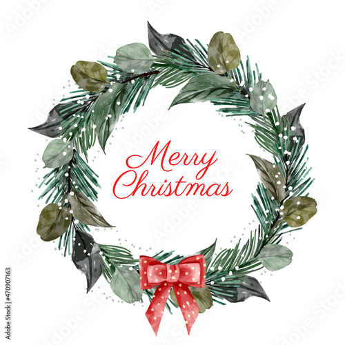 Watercolor wreath with greeting slogan and bow
