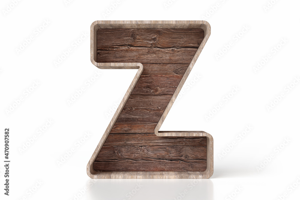 Rustic wooden alphabet 3D letter Z. Design suitable for displaying books or small decorative objects. High quality 3D rendering. Rustic wooden alphabet 3D letter Z. Design suitable for displaying books or small decorative objects. High quality 3D rendering.