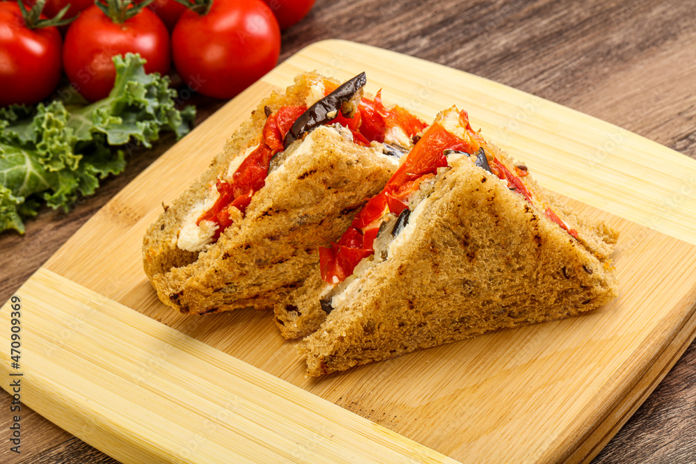 Club sandwich with eggplant and cheese Club sandwich with eggplant and cheese