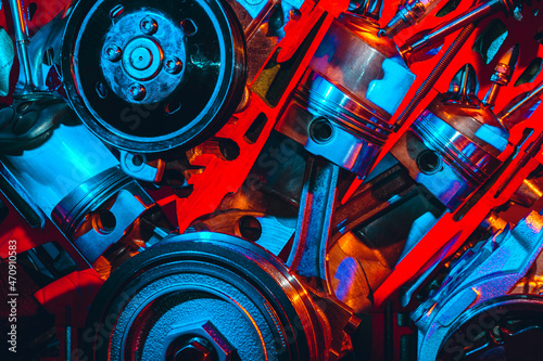 Fototapeta Close up of piston system of a car engine