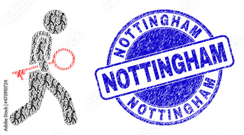 Vector key thief icon composition is composed with repeating self key thief elements. Nottingham corroded blue round stamp seal. Recursive composition for key thief icon.