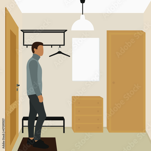 Male character standing in the hallway