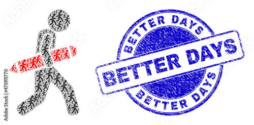 Vector pencil robber icon composition is composed of random recursive pencil robber pictograms. Better Days grunge blue round stamp. Recursion composition of pencil robber icon.