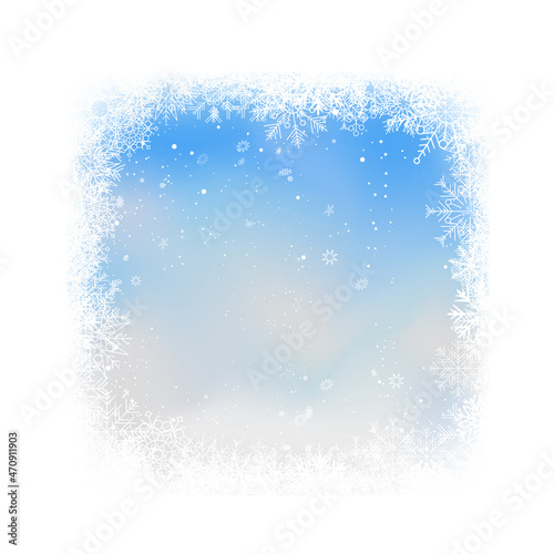 Christmas sky snow frame with big snowflakes