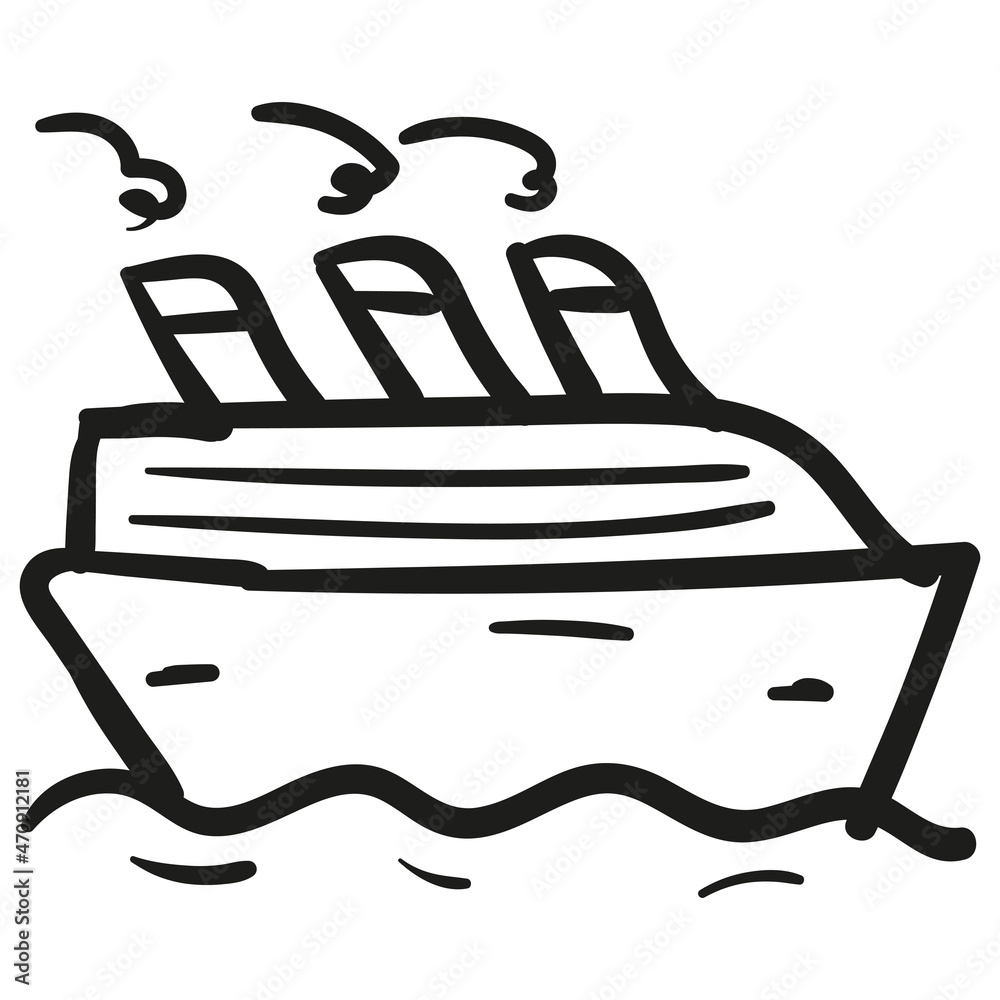Hand drawn cruise ship icon in doodle style isolated Hand drawn cruise ship icon in doodle style isolated