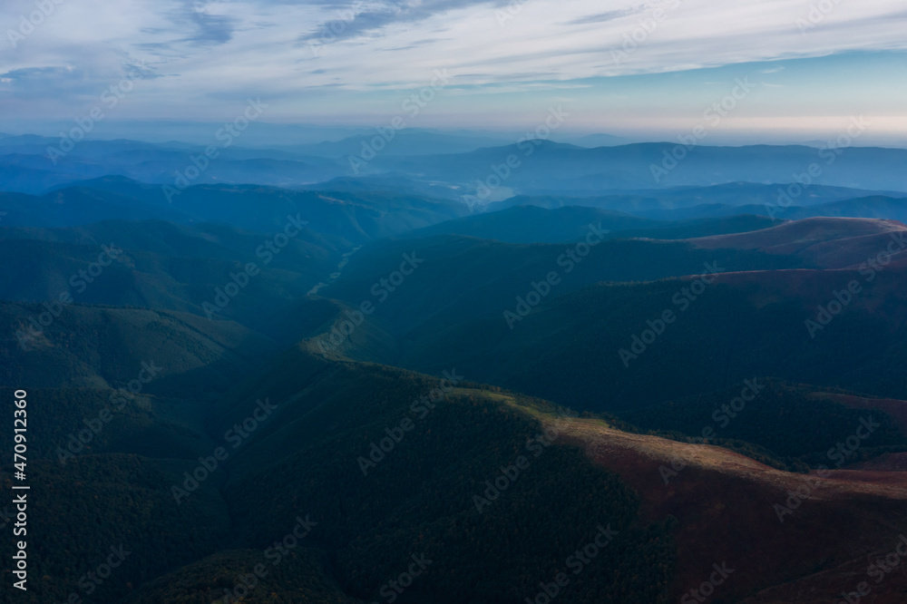 Aerial view on Carpathians mountains peak