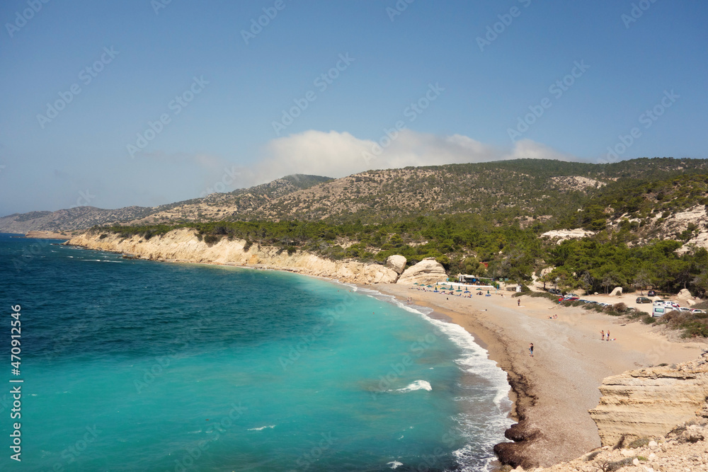 Fourney Beach.The western coast of the  Rhodes Island, Greece.