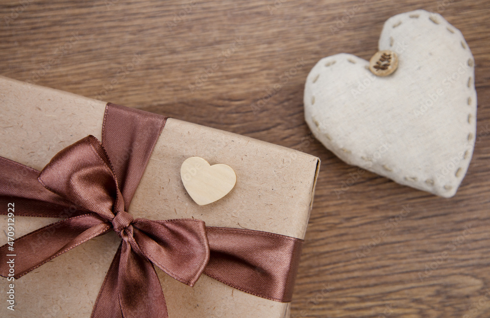 The heart is made of cotton fabric and a gift. valentine's day.