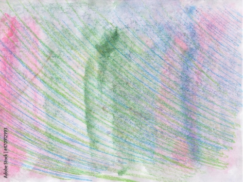 Abstract pink-blue-green background. Rough texture lines on a light background. Diagonal lines. Pastel drawing.