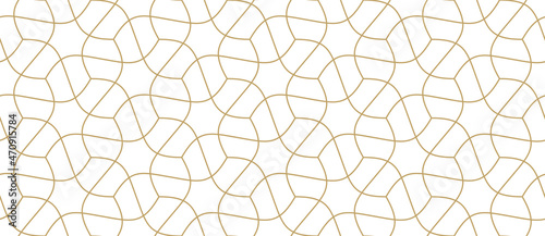 Abstract geometric pattern with crossing golden thin lines on white background. Seamless linear design for textile, fabric and wrapping. Stylish vector monochrome texture. Stylish mosaic background.