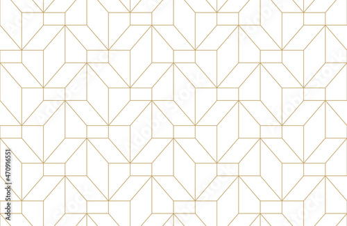 Pattern with gold lines and polygons on white background. Vector abstract geometric texture. Seamless linear pattern for fabric, textile and wrapping. Modern swatch.