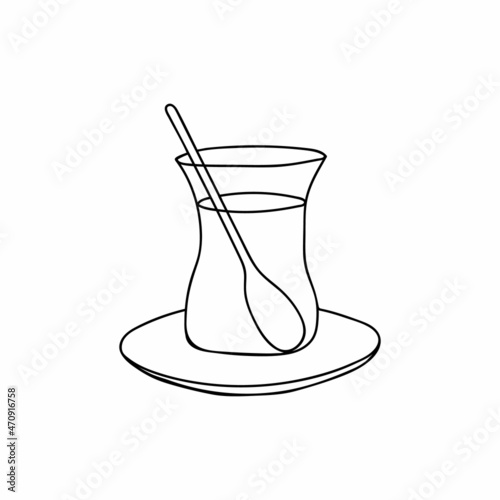 Hand drawn turkish tea glass in vector. Doodle turkish tea glass in vector. Azerbaijan tea glass armudu