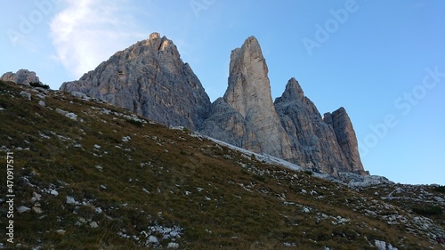 Dolomites in north Italy with beautiful high rocky peaks 