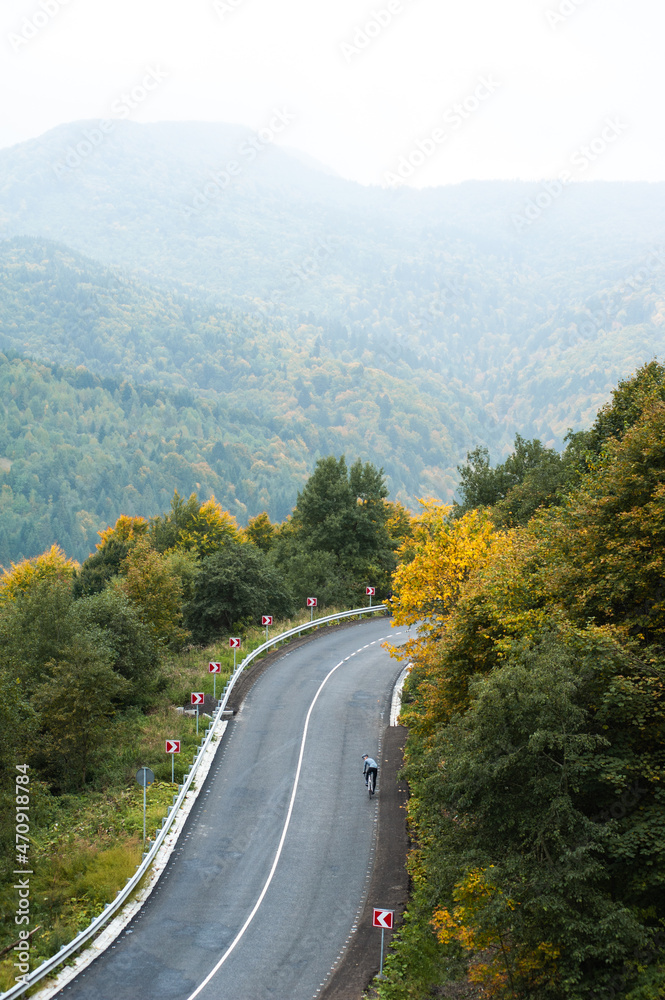 Asphalt road in the autumn mountain