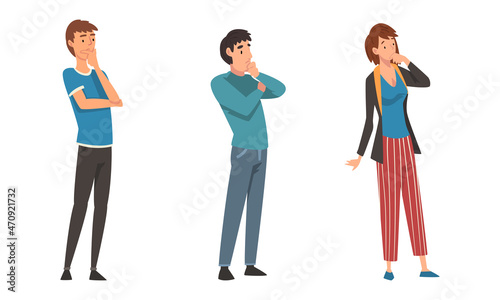 Thoughtful Man and Woman Character Scratching Head Having Question Thinking Over the Matter Vector Set