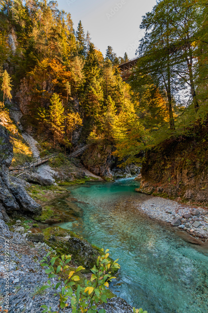 Panorama and details of the Slizza ravine in Autumn. Tarvisio. Panorama and details of the Slizza ravine in Autumn. Tarvisio.