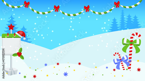 Horizontal winter snowy landscape. Background for Christmas and New Year.